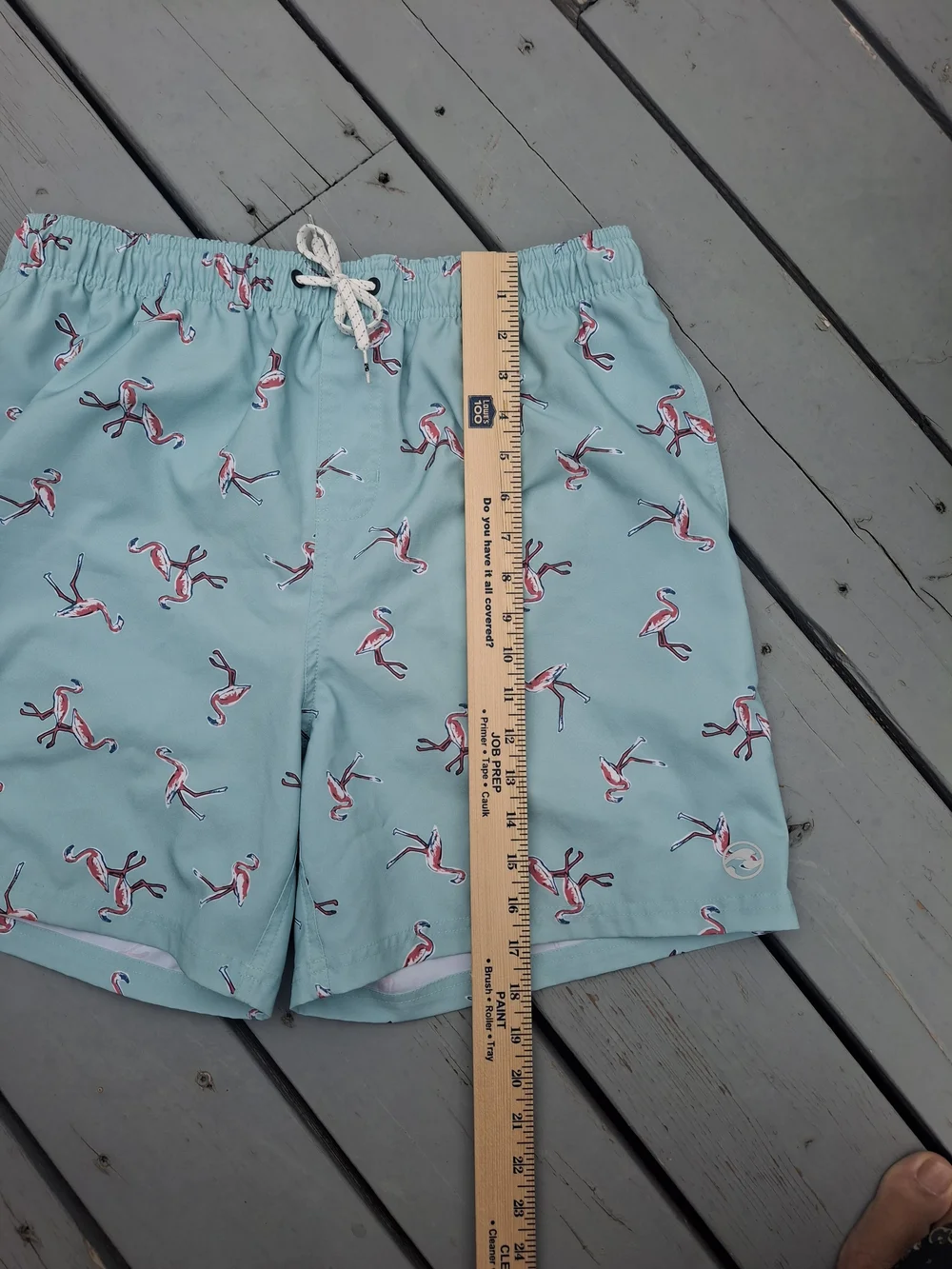 Ocean Current Mint Green Swim Trunks with Pink Flamingo Print